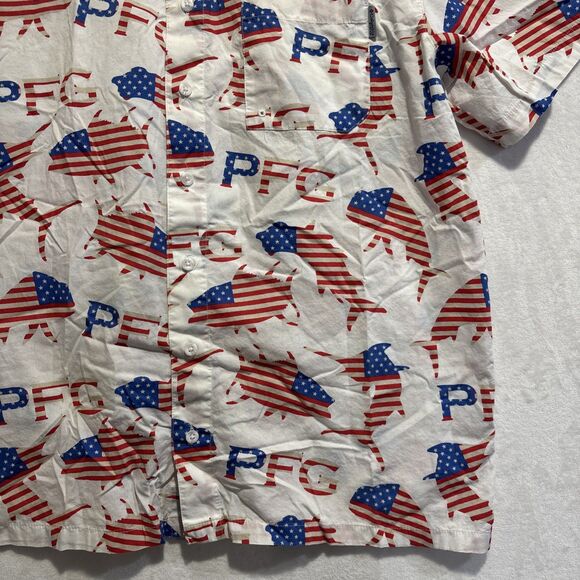 Columbia PFG American Flag Fish Shirt Men's Red White Blue Short Sleeve Large - Picture 5 of 14